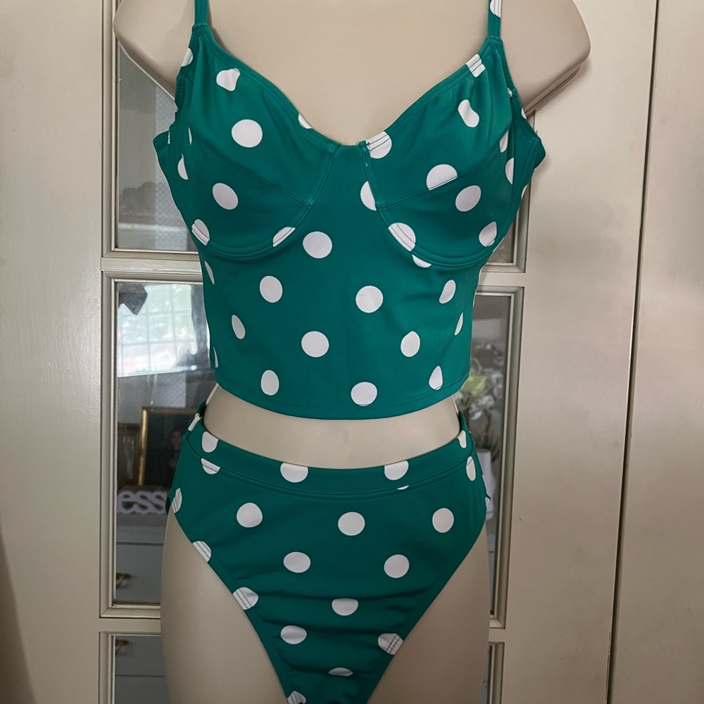 Women’s polka dot two piece bikini swimsuit. Top size 14. Bottom size 10